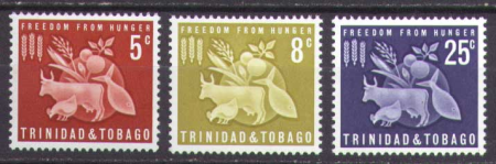 Тринидад и Тобаго 1963 г. • Gb# 305-7 • 5 - 25 c. • Свобода от голода • продукты • MNH OG VF • полн. серия