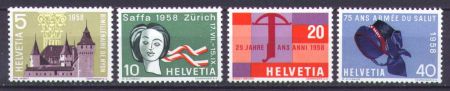 Швейцария 1958 г. • Mi# 653-6 • 5 - 40 c. • Юбилеи и события • полн. серия • MNH OG VF
