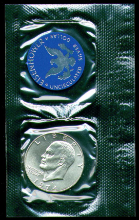 США 1974 г. S • KM# 203a • 1 доллар • президент Дуайт Эйзенхауэр • орел на луне • серебро • регулярный выпуск(запайка м.д.) • MS BU