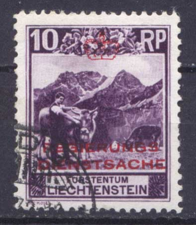 Лихтенштейн 1932 г. • Sc# O4 • 30 rp. • Официальная почта (надпечатка) перф. 11,5 • Used VF ( кат. - €15 )