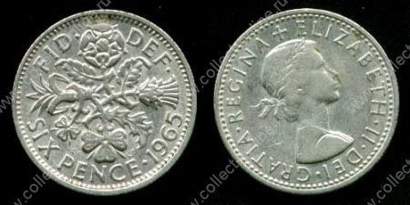 Великобритания 1965 г. • KM# 903 • 6 пенсов • Елизавета II • растения-символы • регулярный выпуск • XF-AU