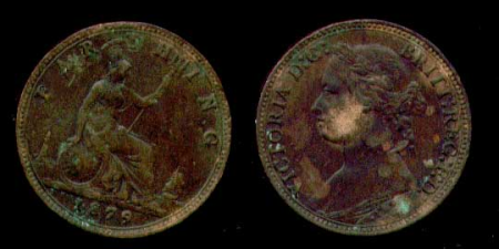 Великобритания 1879 г. KM# 753 • фартинг • королева Виктория • регулярный выпуск • VF- ( кат. - $7 )