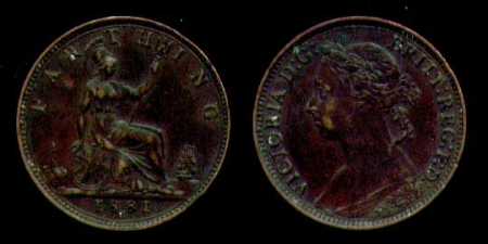 Великобритания 1881 г. H KM# 753 • фартинг • королева Виктория • регулярный выпуск • XF_AU ( кат. - $100 )