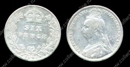 Великобритания 1892 г. • KM# 760 • 6 пенсов • Королева Виктория(юбилейный портрет) • регулярный выпуск • F-VF