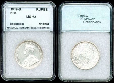 Британская Индия 1919 г. (Бомбей) • KM# 524 • 1 рупия • Георг V • серебро • регулярный выпуск • MS-63 BU (NCC)