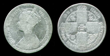 Великобритания 1878 г. KM# 846.4 • флорин(2 шиллина) • королева Виктория(готический портрет) • серебро • регулярный выпуск • VG