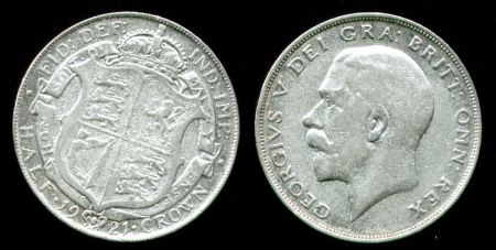 Великобритания 1921 г. • KM# 818.1 • полкроны • Георг V • регулярный выпуск • VF ( кат. - $15 )
