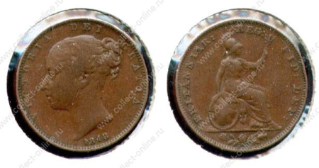 Великобритания 1848 г. KM# 725 • фартинг • королева Виктория • регулярный выпуск • VF ( кат. - $20 )