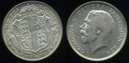 Великобритания 1911 г. • KM# 818.1 • полкроны • Георг V • регулярный выпуск(первый год) • AU ( кат. - $175 )