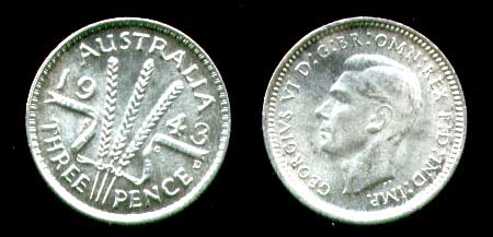 Австралия 1943 г. D • KM# 37 • 3 пенса • Георг VI • регулярный выпуск • MS BU ( кат. - $20 )