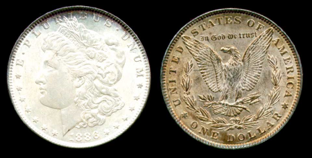 США 1886г. KM # 110 / 1$ МОРГАН СЕРЕБРО / MS BU / ГЕРБЫ