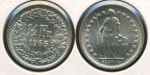 Швейцария 1965 г. B (Берн) • KM# 23 • ½ франка • серебро • регулярный выпуск • MS BU люкс!