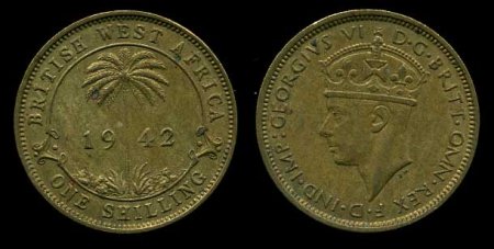 Британская Западная Африка 1942 г. • KM# 23 • 1 шиллинг • пальма • регулярный выпуск • MS BU ( кат. - $30 )