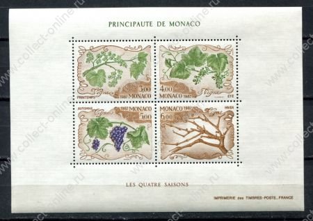 Монако 1987 г. • Mi# Block 336 • 4 сезона природы, виноград • блок • MNH OG VF ( кат. - €12 )