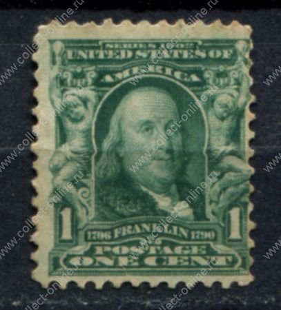 США 1902-1903 гг. • Sc# 300 • 1 c. • Бенджамин Франклин • стандарт • MNG F-VF ( кат. - $11- )