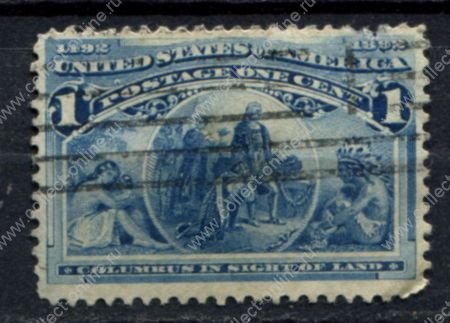 США 1893 г. • SC# 230 • 1 c. • Колумбова выставка • Сцена на корабле • Used F-VF