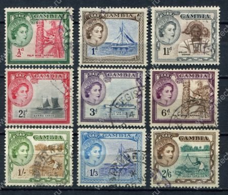 Гамбия 1953-1959 гг. • Gb# 171..181 • ½ d.//2s.6d. • Елизавета II • осн. выпуск • 9 марок • Used VF ( кат. - £10 )