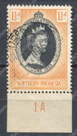 Северная Родезия 1953 г. • Gb# 60 • 1½ d. • Коронация Елизаветы II • Used XF+