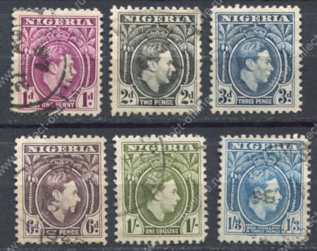 Нигерия 1938-1951 гг. • Gb# 50b .. 57 • 1 d. .. 1s.3d. • Георг VI • стандарт ( 6 марок ) • Used VF