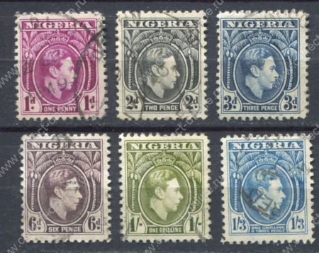 Нигерия 1938-1951 гг. • Gb# 50b .. 57 • 1 d. .. 1s.3d. • Георг VI • стандарт ( 6 марок ) • Used VF