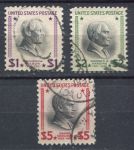 США 1938 г. • Sc# 832-834 • $1,$2,$5 • "Президенты" • стандарт • концовки • Used VF ( кат. - $8 )