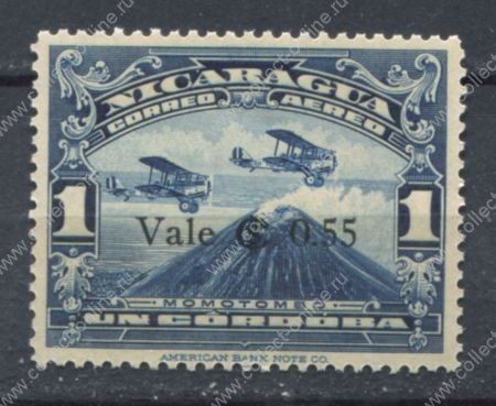 Никарагуа 1937 • Mi# 795 • надпечатка 0.55 • аэропланы • авиапочта • MNH OG XF