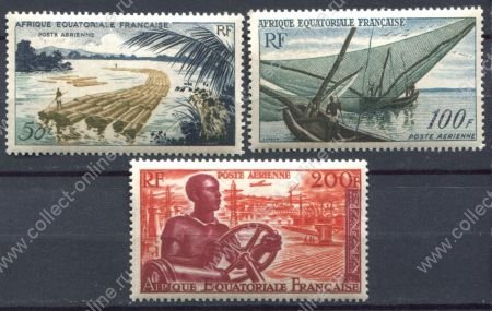 Французская Экваториальная Африка 1955 г. • Iv# A58-60 • 50 - 200 fr. • авиапочта • полн. серия • MNH OG VF ( кат. - €30 )