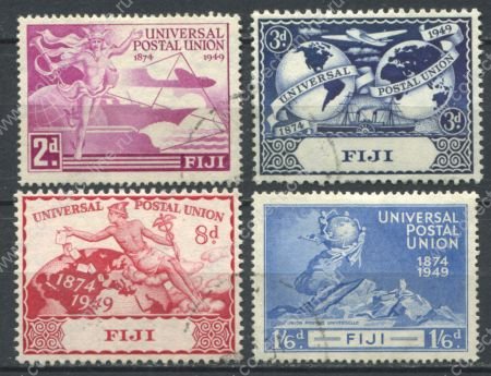 Фиджи 1949 г. • Gb# 272-5 • 2 d. - 1s.6d. • 75-летие ВПС(UPU) • полн. серия • Used VF ( кат.- £ 10 )