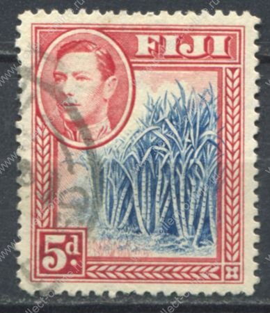 Фиджи 1938-1955 гг. • Gb# 258 • 5 d. • Георг VI • осн. выпуск • сахарный тросник • Used VF ( кат. - £15 )