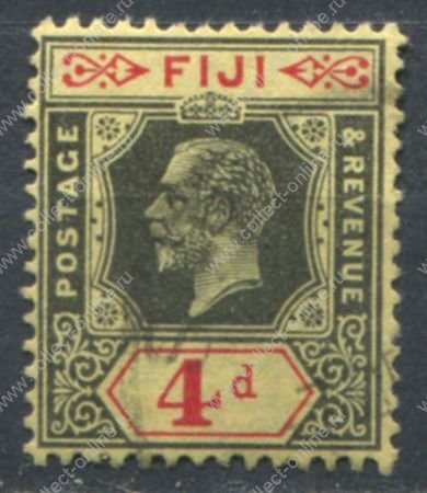 Фиджи 1922-1929 гг. • Gb# 235a • 4 d. • Георг V • на светло-жёлтой бумаге • стандарт • Used VF ( кат.- £ 25 )