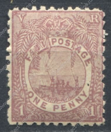 Фиджи 1891-1902 гг. • Gb# 88 • 1 d. • местное каноэ (перф. 11) • стандарт • MH OG VF ( кат. - £12 )