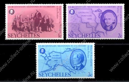 Сейшелы 1976 г. • Sc# 370-2 • 1 - 3 c. • 200-летие США • 3 марки • MNH OG VF