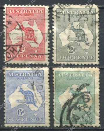 Австралия 1913-1914 гг. • Gb# 2 .. 11 • 1 d. .. 1 sh. • Кенгуру на карте • 4 марки • стандарт • Used VF ( кат.- £50 )