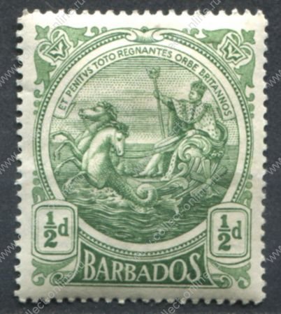 Барбадос 1916-1919 гг. • Gb# 182 • ½ d. • большой размер • "Правь Британия" • толст. бум. • MH OG VF ( кат.- £3 )