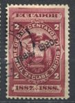 Эквадор 1889-1890 г. • 2 c. • для оплаты пошлин • надп. новой даты • фискальный выпуск • Used OG VF