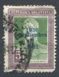 Аргентина 1931 г. • SC# 404 • 5 p. • 1-я годовщина революции 1930 г. • надпечатка • Used F- ( кат. - $25 )
