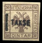 Албания 1921 г. • 10 pa. на 5 q. • надпечатка "Takse" • двуглавый орел • неутвержденный выпуск • MH OG VF