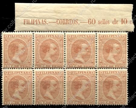 Филиппины 1890-1897 гг. • SC# 166 • 10 c. • Альфонсо XIII • стандарт • блок 8 марок • MNH/MH OG VF