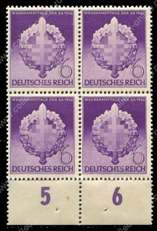 Германия 3-й рейх 1942 г. • Mi# 818 • 6 pf. • День штурмовиков • кв. блок • MNH OG XF+