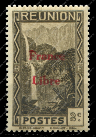 Реюньон 1943 г. • Iv# 219 • 2 c. • надпечатка "Свободная Франция" • водопад • MNH OG XF ( кат.- € 1,5 )