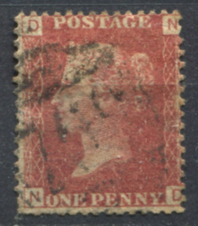 Великобритания 1858-1879 гг. • Gb# 44 (pl. 160) • 1 d. • Королева Виктория • Used VF ( кат.- £3 )