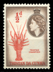 Тристан да Кунья 1954 г. • GB# 14 • ½ d. • Елизавета II • осн. выпуск • морской рак • MNH OG XF