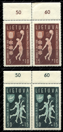Литва 1939 г. • Mi# 429-30 • Чемпионат Европы по баскетболу (Каунас) • благотворительный выпуск • пары • MNH OG XF+ ( кат.- € 30+ )