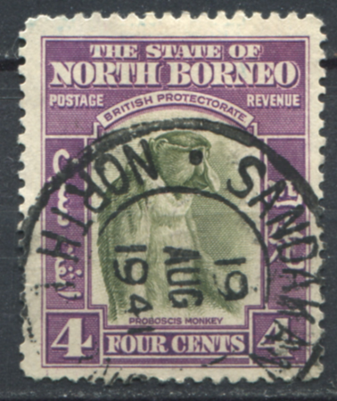 Северное Борнео 1939 г. Gb# 306 • 4 c. • Георг VI • осн. выпуск • Виды и фауна • обезьяна-носач • Used VF