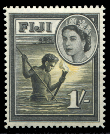 Фиджи 1953-1959 гг. • Gb# 289 • 1 sh. • Елизавета II осн. выпуск • ночная рыбалка • MH OG VF