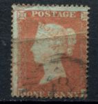 Великобритания 1854-1857 гг. Gb# 17 • 1 d. • Королева Виктория • красный пенни • тип I • Used VF- ( кат.- £30 )