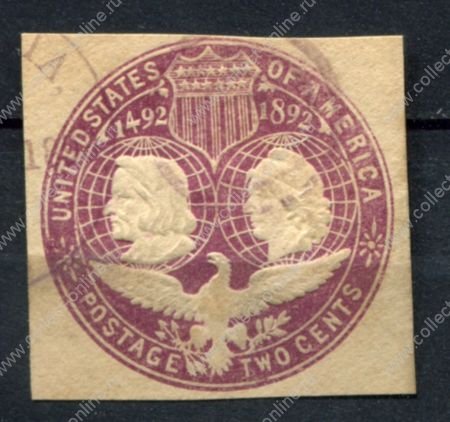 США 1893 г. • Sc# U349 • 2 c. • Колумбова выставка • вырезка • Used VF