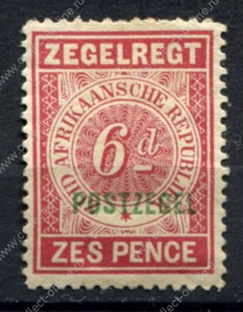 Трансвааль 1895 г. • Gb# 215 • 6 d. • надпечатка на фискальной марке • MH OG VF