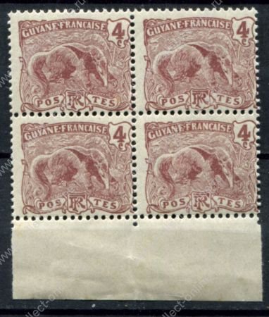 Французская Гвиана 1904-1907 гг. • Iv# 51 • 4 c. • муравьед • стандарт • кв. блок • MNH OG XF