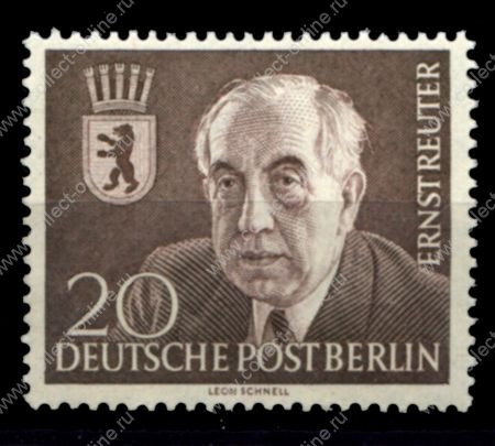 Западный Берлин 1954 г. • Mi# 115 • 20 pf. • Выдающиеся жители Берлина • Эрнст Рейтер • MNH OG VF ( кат.- €15 )